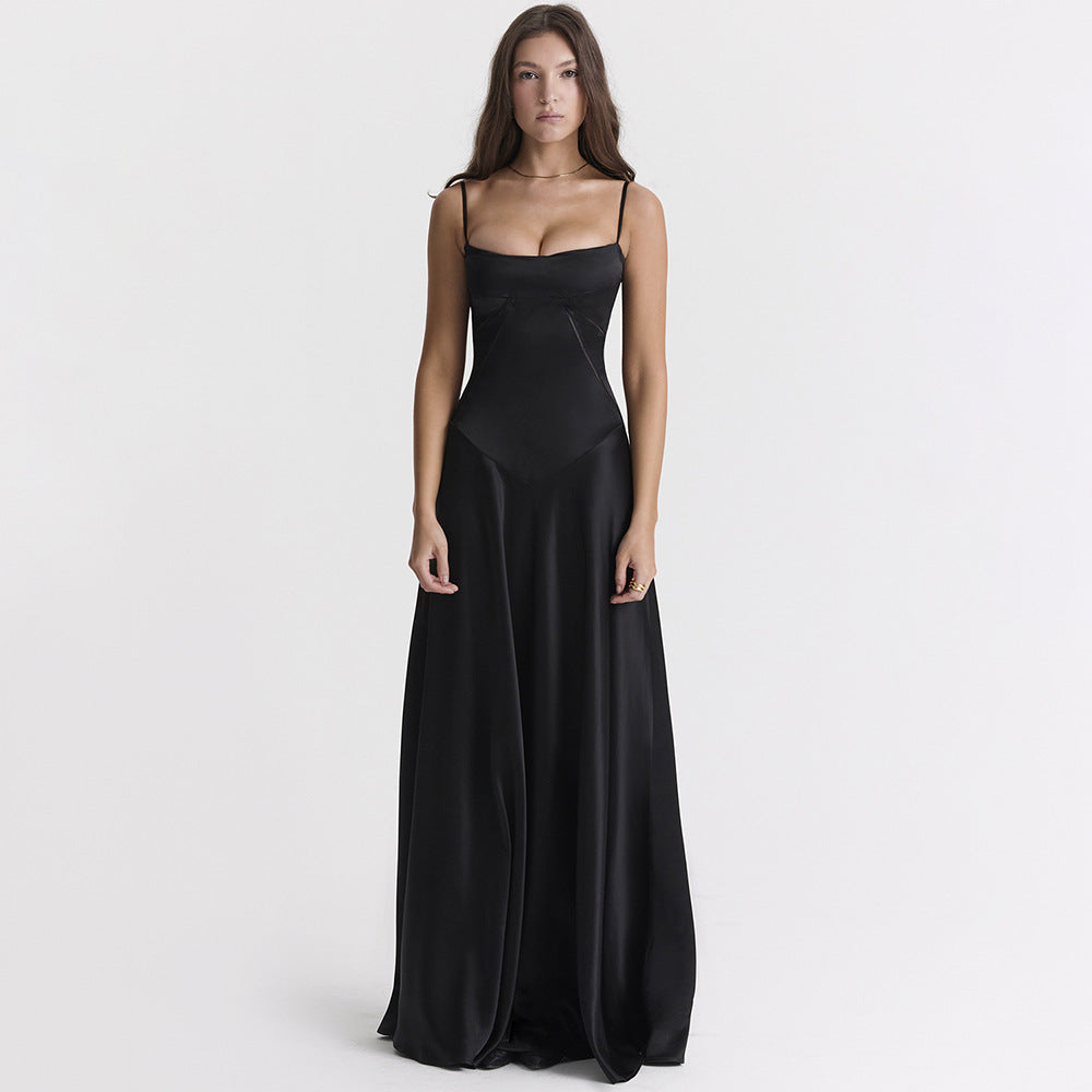Selena - Maxivestido de satén con tirantes finos