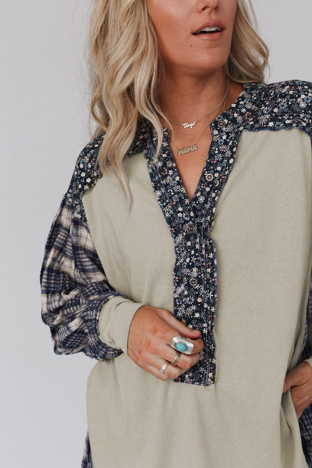 Aryah | Top rojo con estampado mixto de cuadros y flores