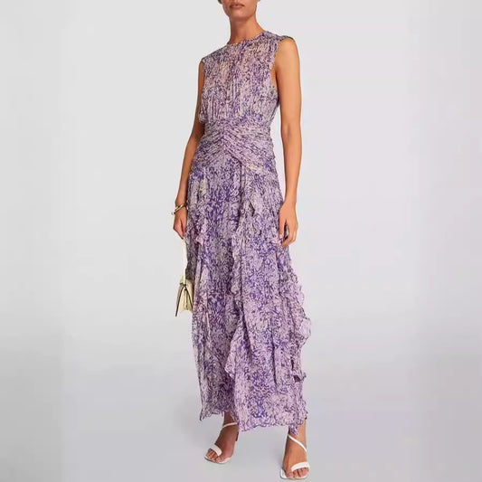 Violeta - Vestido maxi con volante floral
