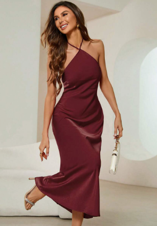 Gabriela - Vestido midi asimétrico con cuello halter