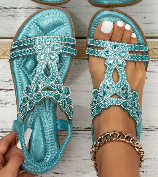 Lureina - Sandalias de verano con pedrería elegante