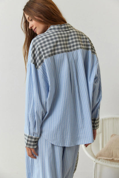 Valeria - Conjunto de pijama para mujer con camisa y pantalón a cuadros