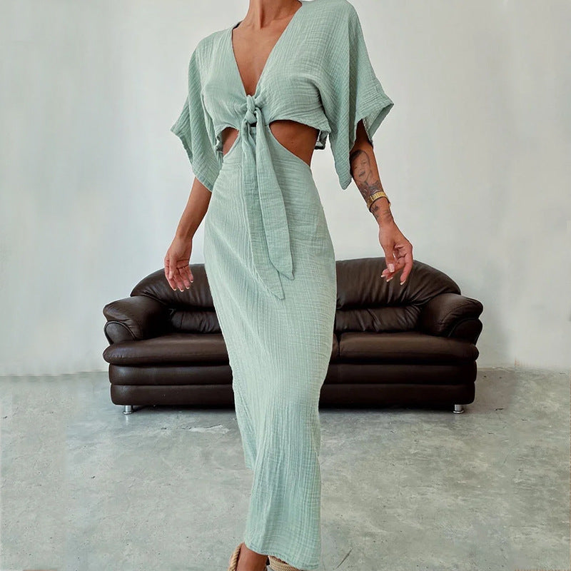 Noelia - Maxi vestido playa con nudo frontal