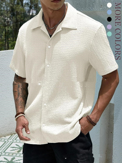 Cristian | Men's camisa casual de manga corta y color sólido para hombre