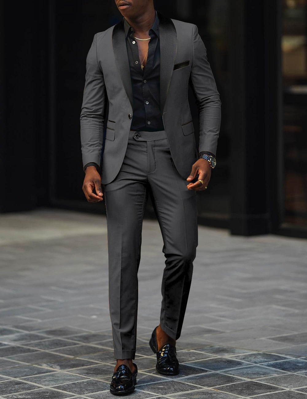 Leonardo - Traje slim-fit con solapas en contraste