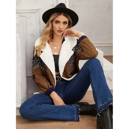 Evah | Chaqueta con cuello de piel de cordero con costuras de moda para otoño e invierno