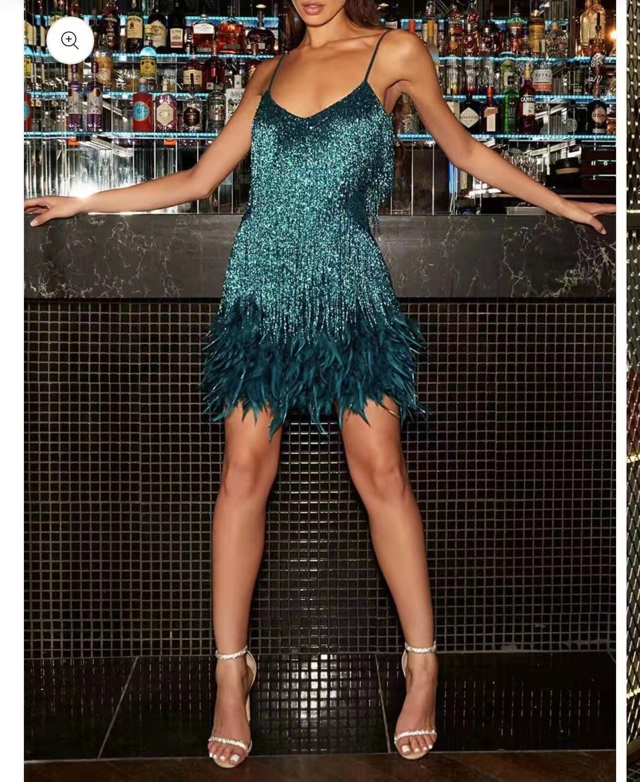 Jona - Vestido de fiesta con flecos de lentejuelas