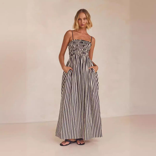 Angela - Maxivestido de rayas con fruncido