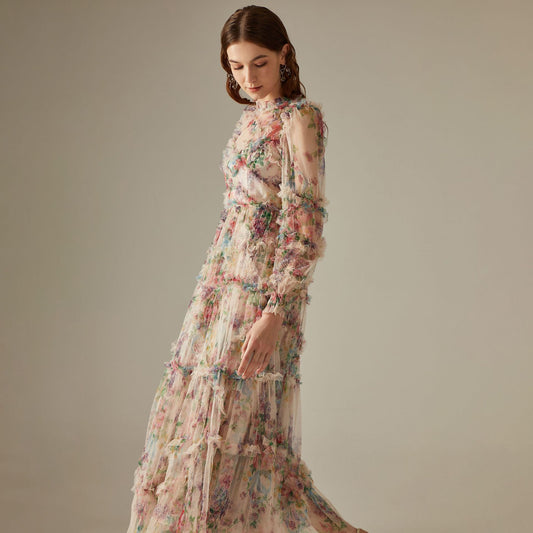 Viola - Maxivestido floral transparente de mujer