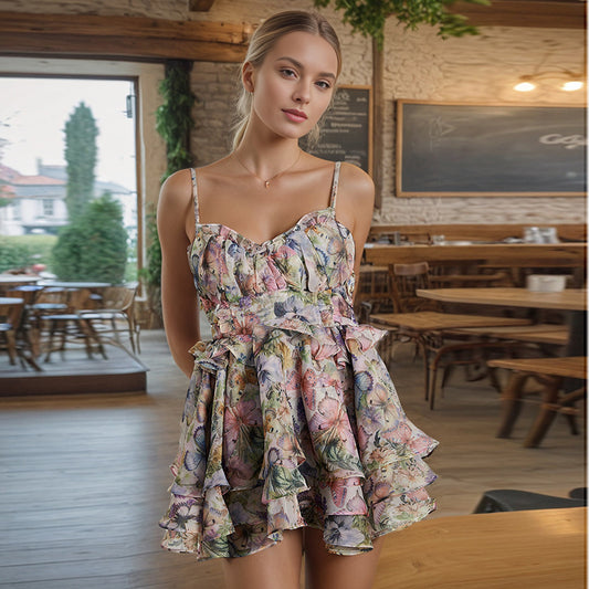Rona - Minivestido floral con volantes