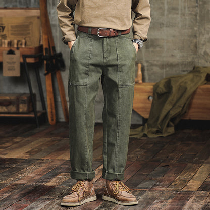 Antonio | Pantalones cargo rectos casuales para hombre en verde militar estilo retro