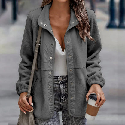 Clara – Chaqueta Polar Casual con Botones a Presión
