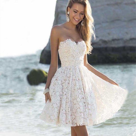 Ariana - Mini vestido encaje floral vestido blanco