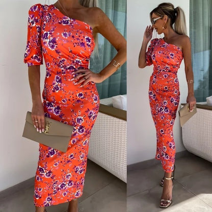 Isabella - Vestido bodycon floral de un hombro
