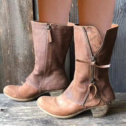 Lucía - Bota de piel rústica a media pantorrilla