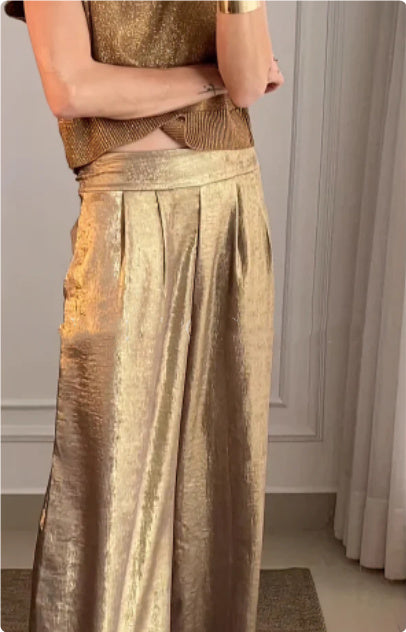 Gala - Pantalones anchos dorados metalizados