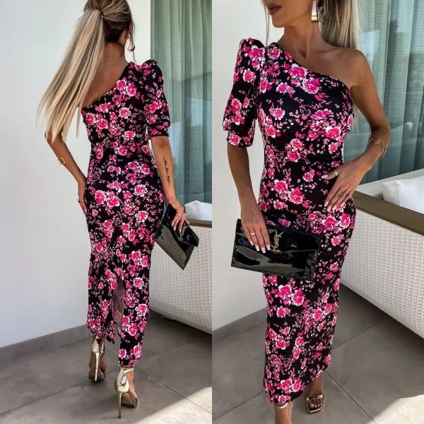 Isabella - Vestido bodycon floral de un hombro