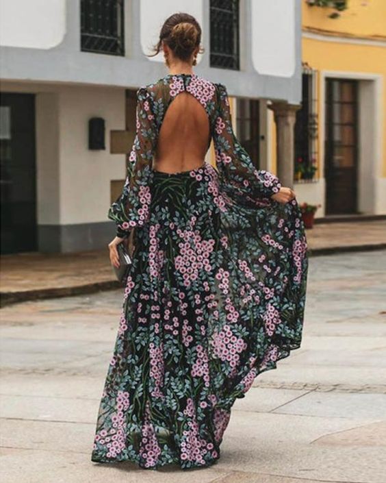 Florencia - Vestido largo floral con espalda abierta
