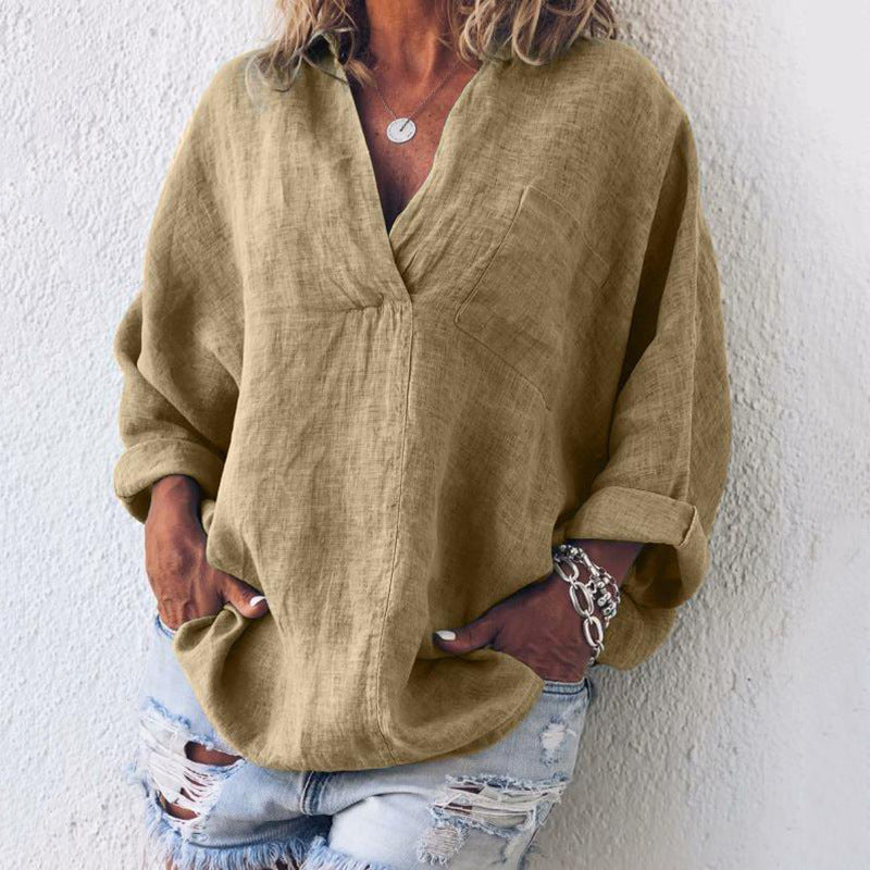 Lucía - Blusa oversize de lino con bolsillo