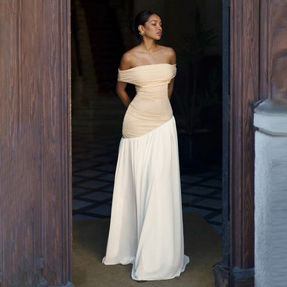 Valentina - Vestido maxi elegante beige vestidos largos