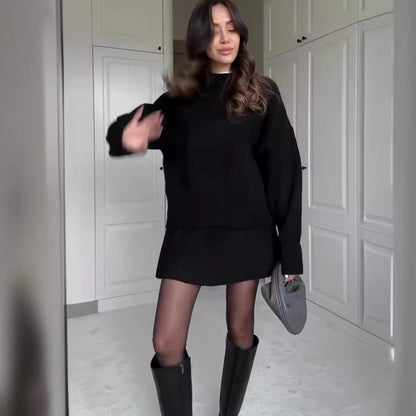 Camila - Conjunto de suéter oversize con falda corta mujer