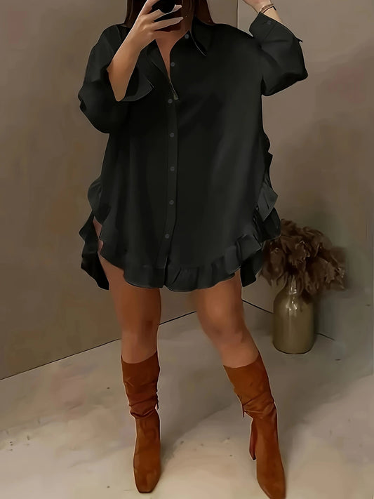 Luciana - Blusa camisera con volantes