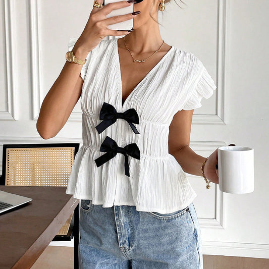 Camila - Blusa con lazos y escote en V