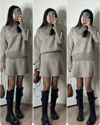 Camila - Conjunto de suéter oversize con falda corta mujer