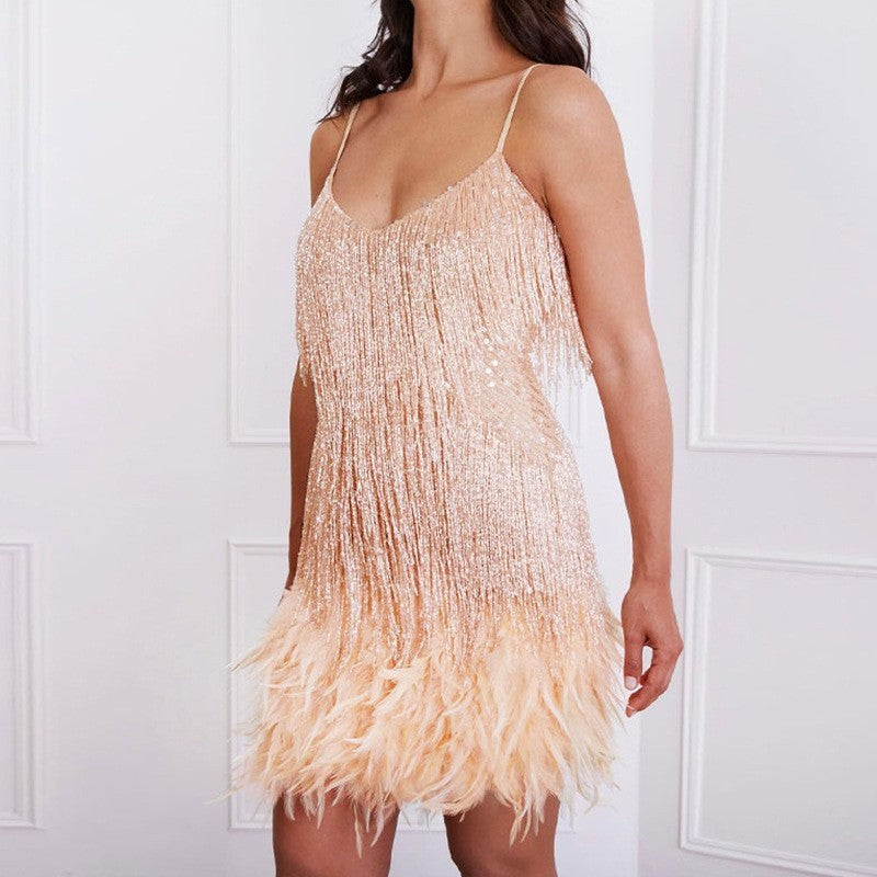 Jona - Vestido de fiesta con flecos de lentejuelas