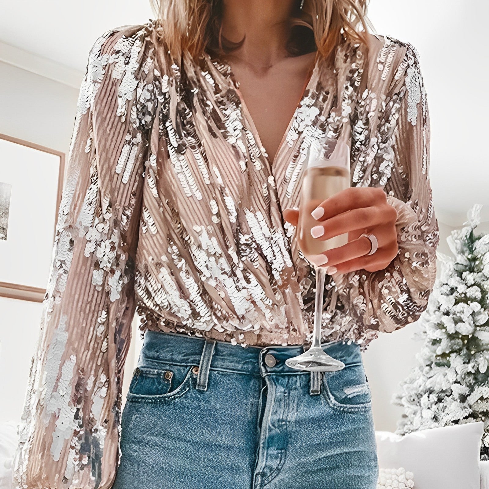 Aureliah | Blusa de fiesta moderna y brillante