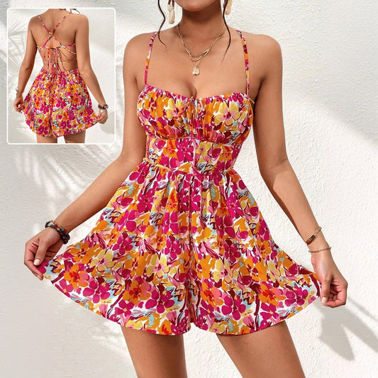 Ximena | Vestido corto de verano para mujer con estampado floral y lazada