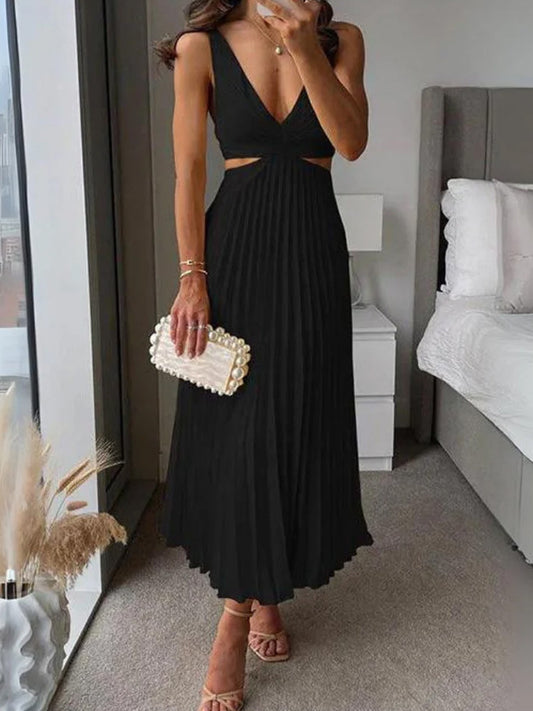 Julieta - Vestido maxi plisado con recorte