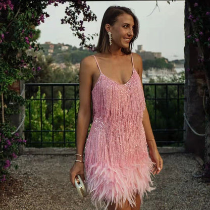 Jona - Vestido de fiesta con flecos de lentejuelas