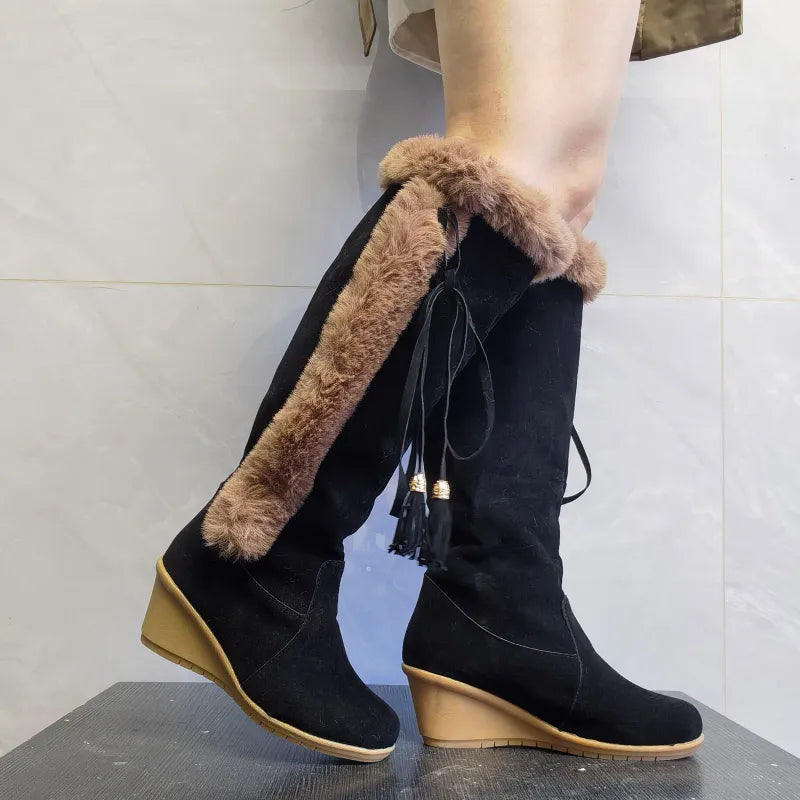 Esmée | Botas largas de felpa de invierno para mujer, botas de combate