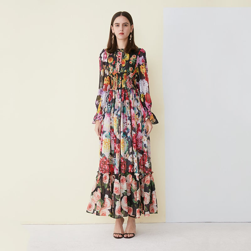 Mavyss | Vestido maxi estampado con patrones florales: perfecto para la primavera