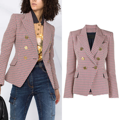 Wrynn | Blazer de mujer con estampado de pata de gallo y doble botonadura