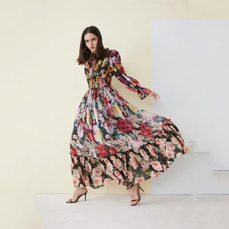 Mavyss | Vestido maxi estampado con patrones florales: perfecto para la primavera