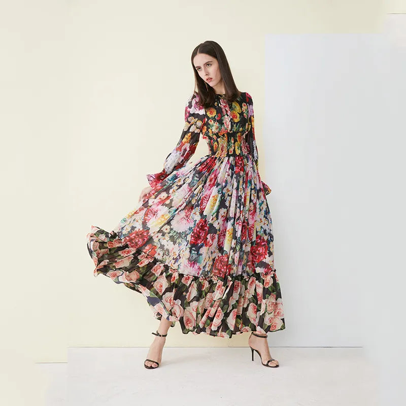 Mavyss | Vestido maxi estampado con patrones florales: perfecto para la primavera