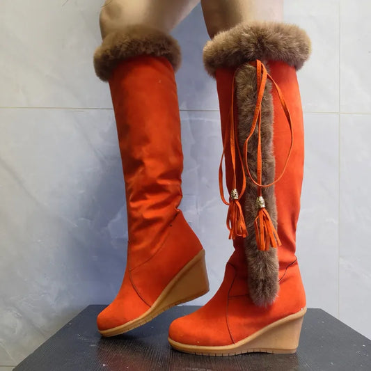 Esmée | Botas largas de felpa de invierno para mujer, botas de combate