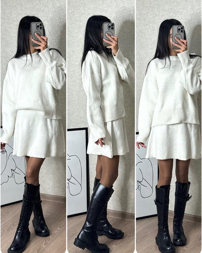 Camila - Conjunto de suéter oversize con falda corta mujer