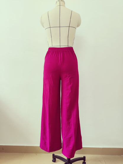 Celeste | Pantalones casuales de pierna ancha, holgados y plisados de color sólido