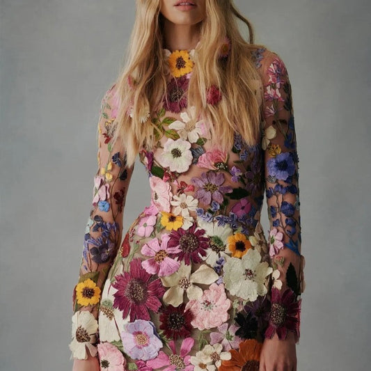 Lucille- Vestido de malla floral bordada