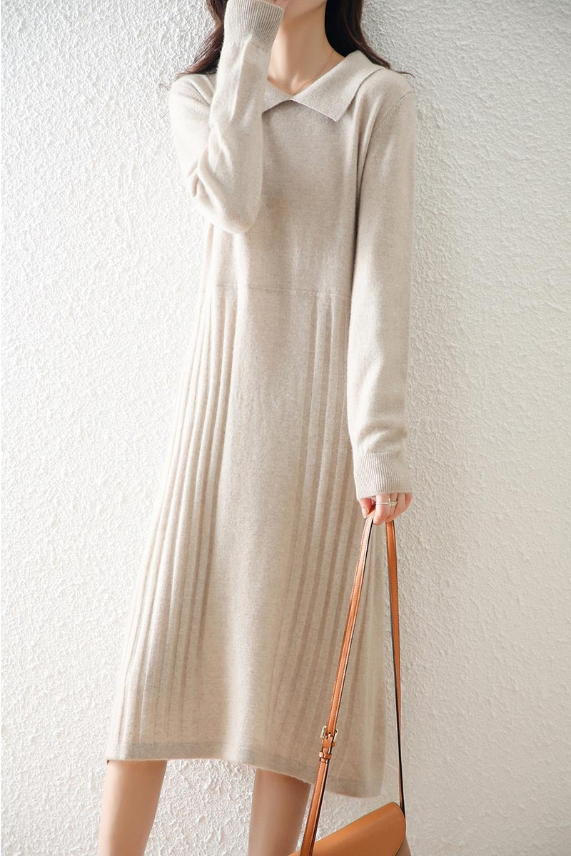 Isabela - Vestido de punto para mujer con cuello clásico