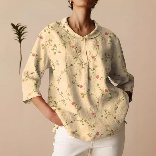 Jovita | Nueva camiseta de mujer en talla grande con estampado floral vintage