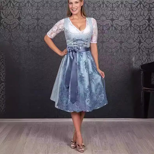 Ella - Elegante vestido dirndl azul con encaje