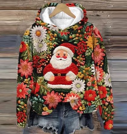 Fydél | Sudadera con capucha con diseño de Papá Noel vintage, cómoda y festiva