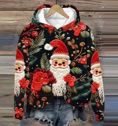 Fydél | Sudadera con capucha con diseño de Papá Noel vintage, cómoda y festiva