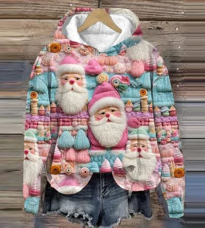 Fydél | Sudadera con capucha con diseño de Papá Noel vintage, cómoda y festiva