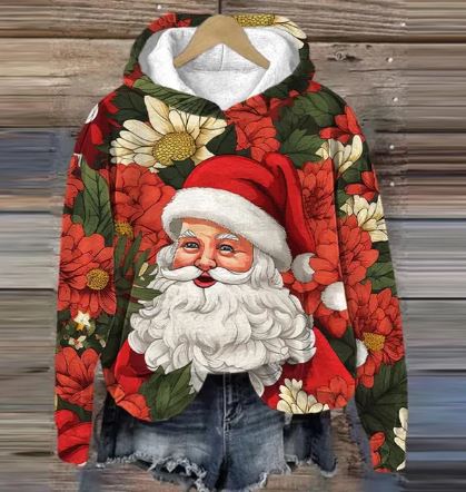 Fydél | Sudadera con capucha con diseño de Papá Noel vintage, cómoda y festiva