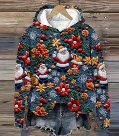 Fydél | Sudadera con capucha con diseño de Papá Noel vintage, cómoda y festiva